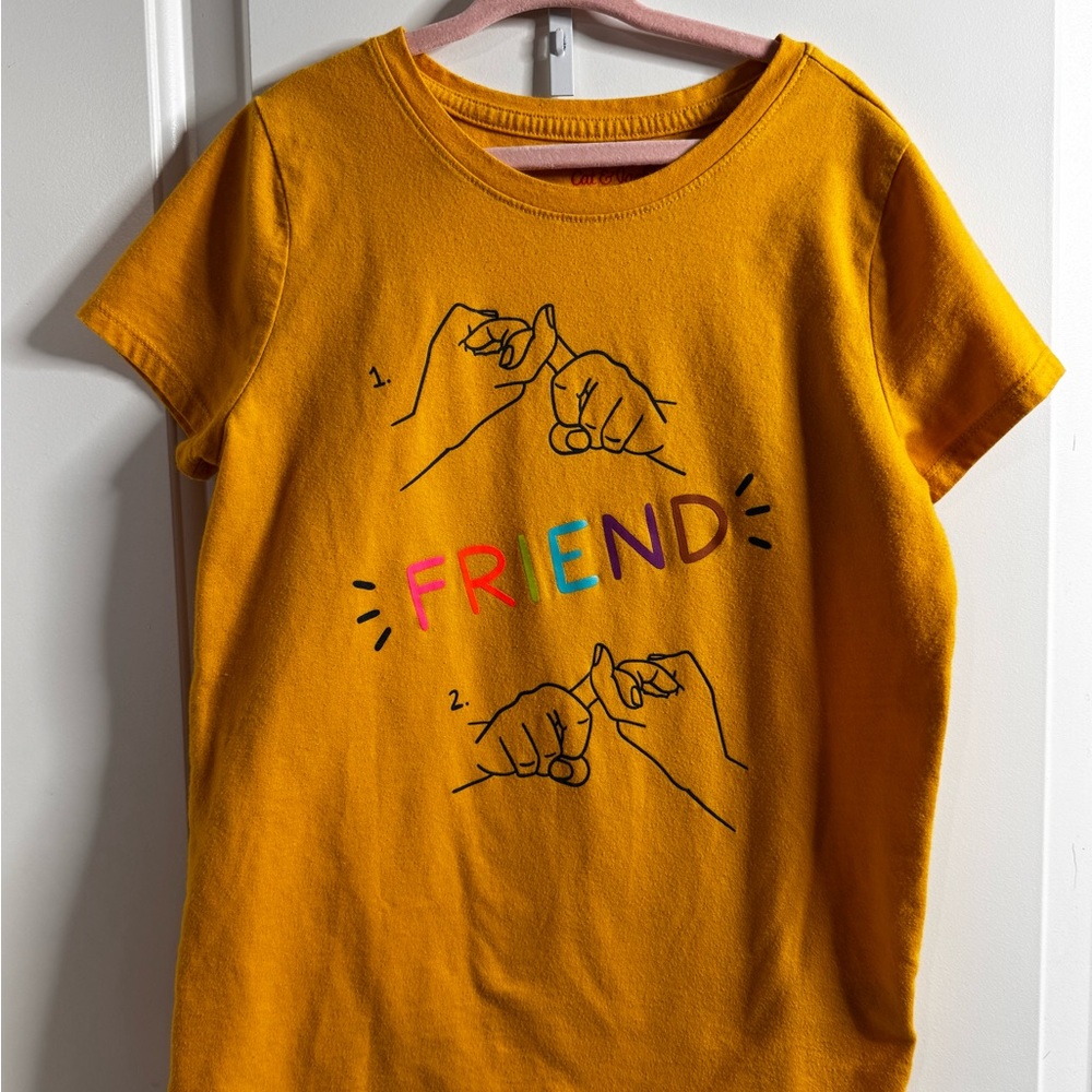 Cat & Jack Mustard Graphic Tee with sign for  “Friend’ in ASL